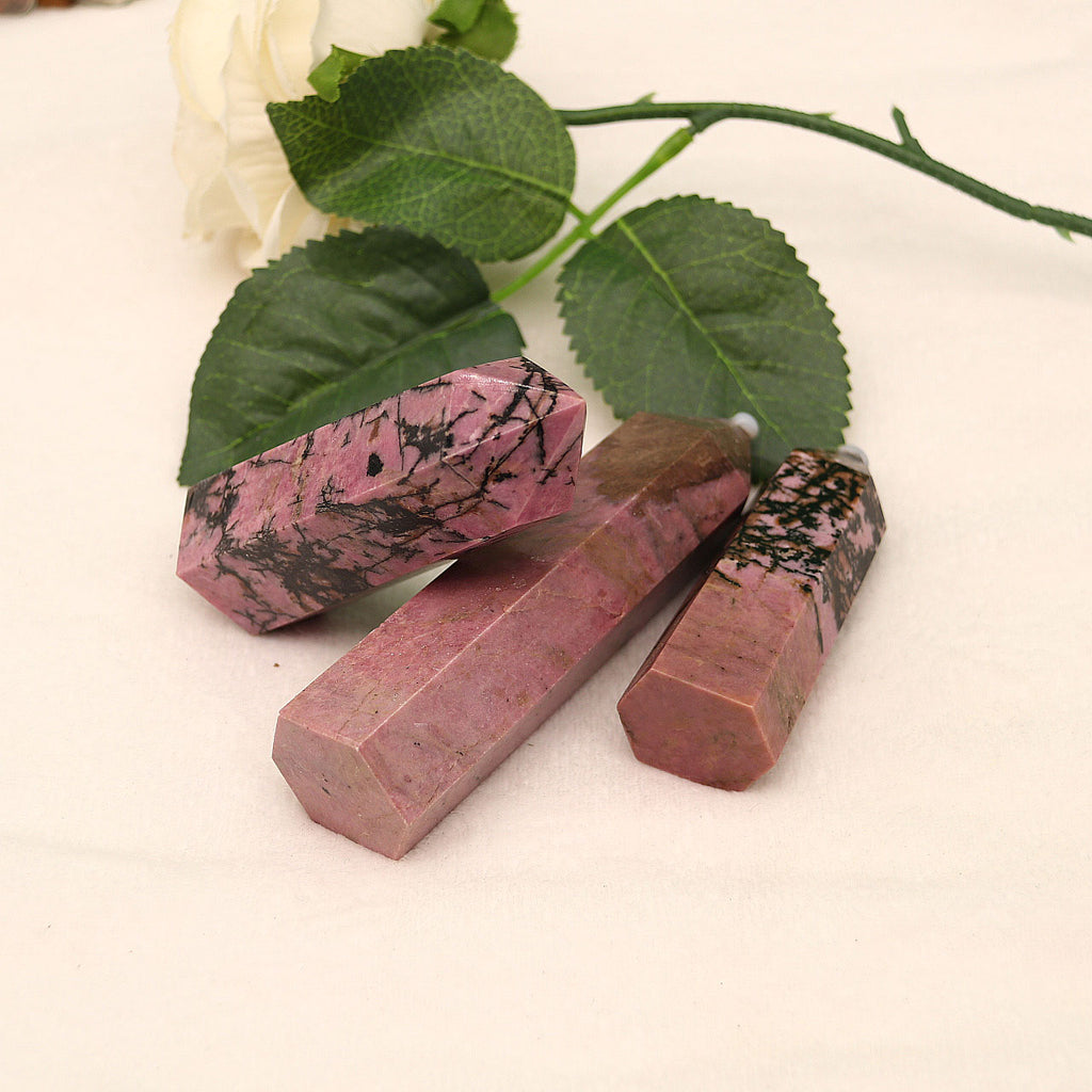 Natural crystal pillar single pointed rose stone pillar original stone polished single pointed hexagonal pillar ornaments