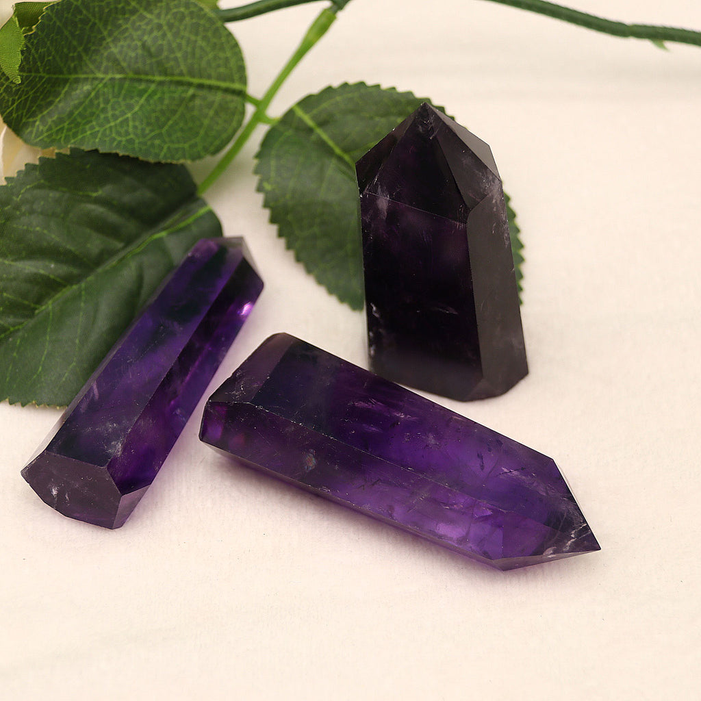 Uruguayan natural amethyst single pointed crystal pillar original polished hexagonal pillar