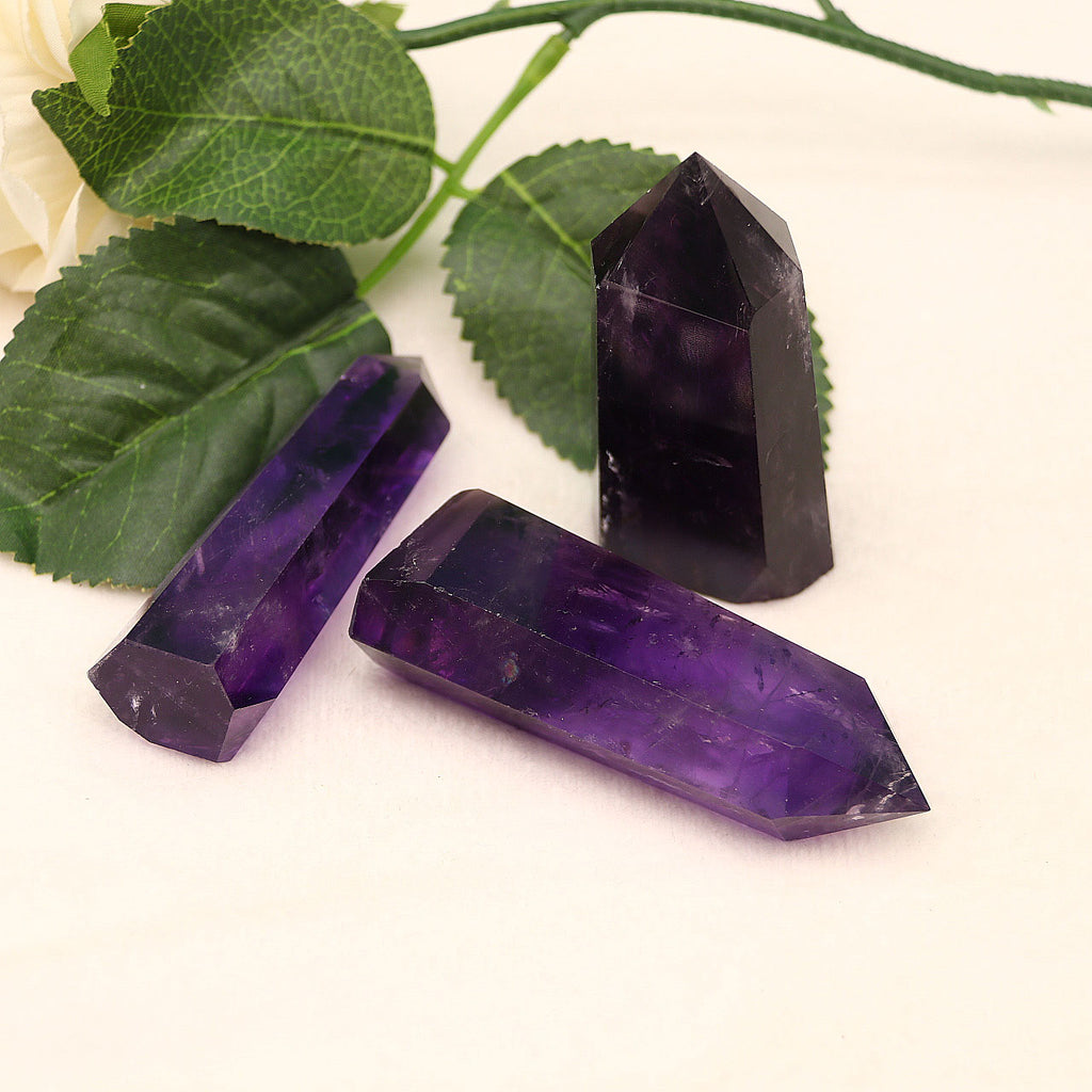 Uruguayan natural amethyst single pointed crystal pillar original polished hexagonal pillar