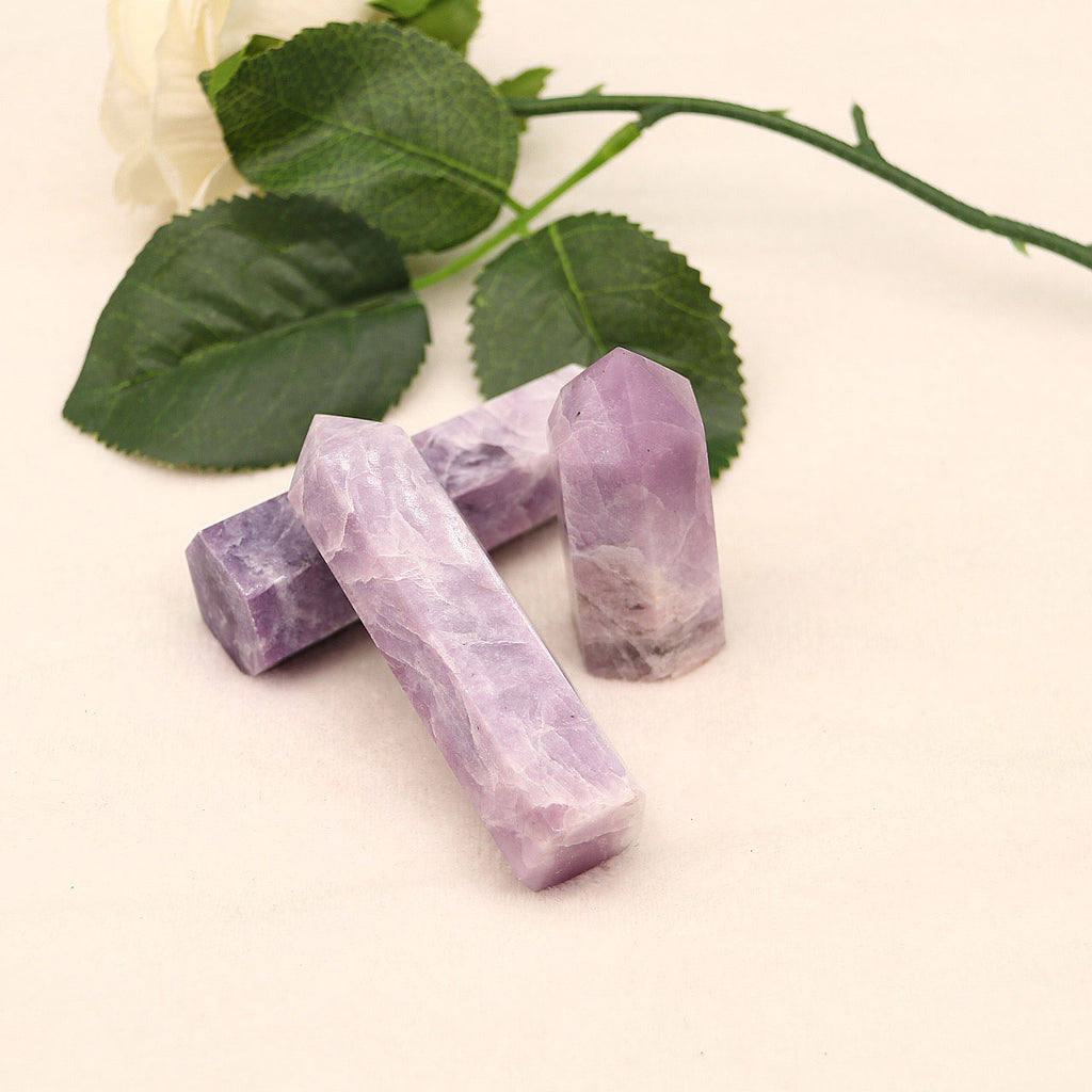 Original stone polished natural purple mica pillar ornament