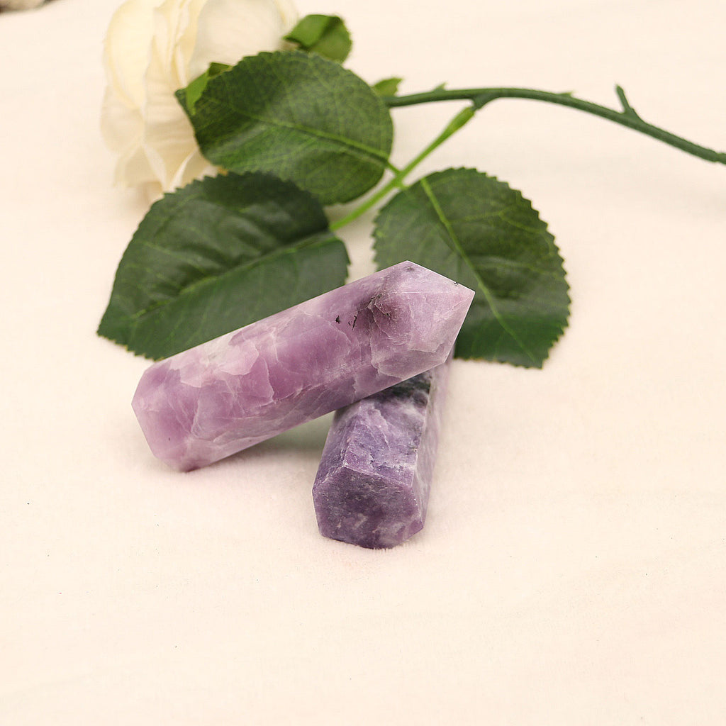 Original stone polished natural purple mica pillar ornament