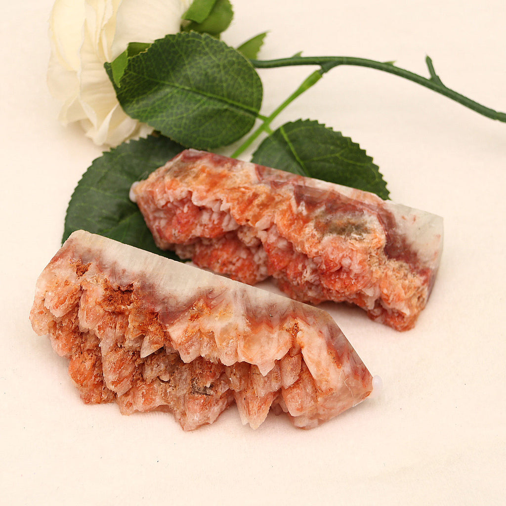 Natural red calcite raw crystal ornaments, pork stone energy crystal