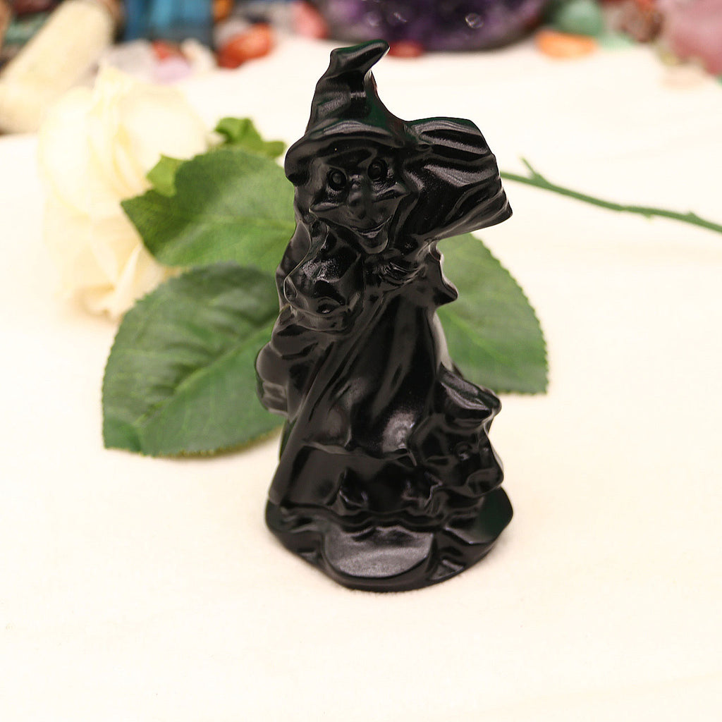 Natural obsidian witch carving pieces original stone carving pieces ornaments