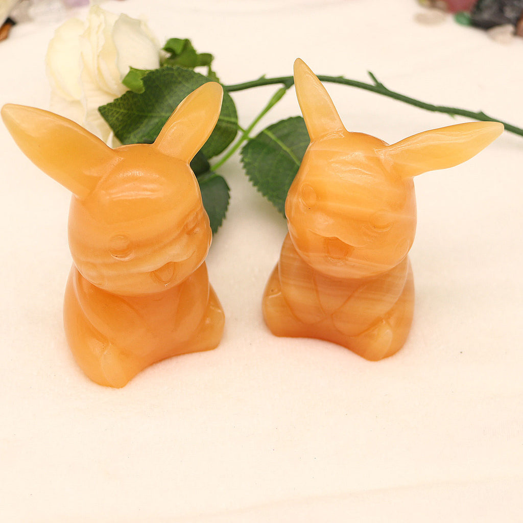 Natural yellow calcite Pikachu carving pieces original stone carving pieces ornaments