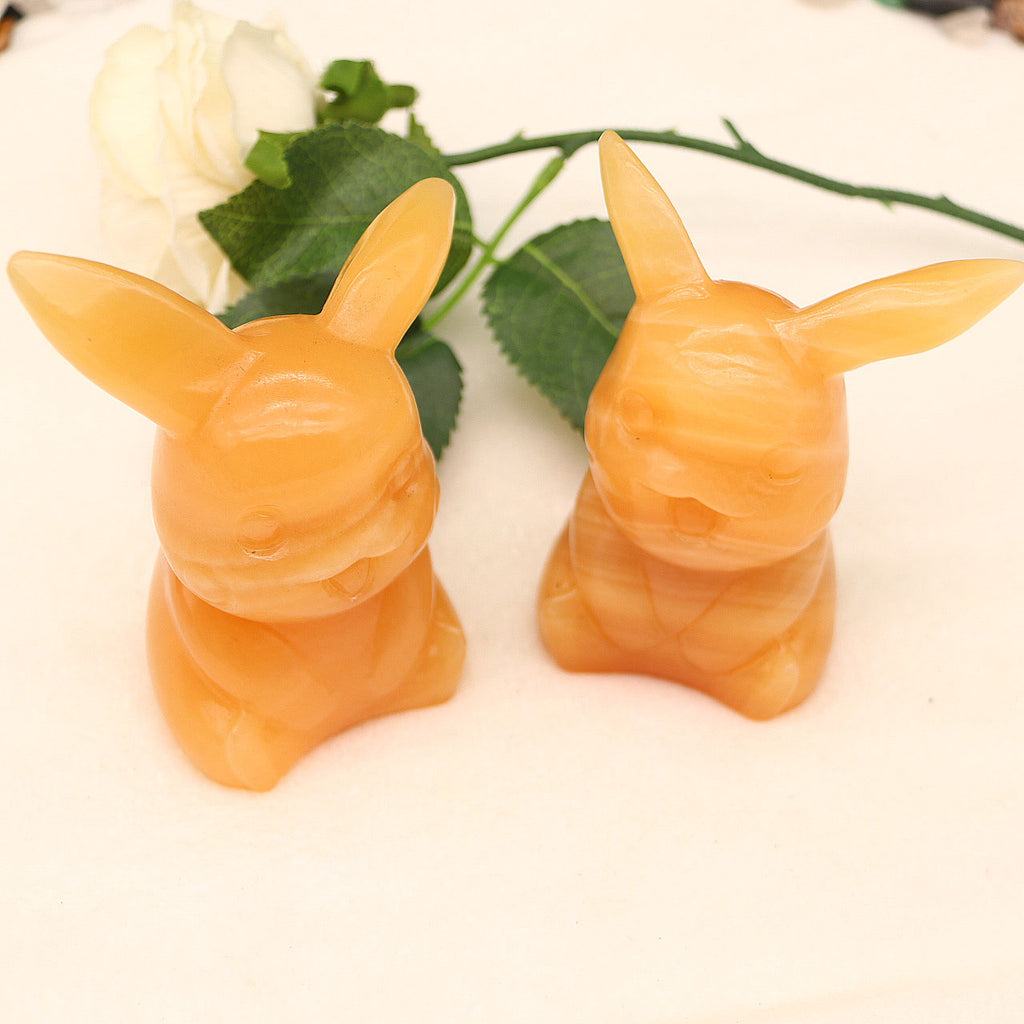 Natural yellow calcite Pikachu carving pieces original stone carving pieces ornaments