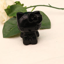 Load image into Gallery viewer, Obsidian kitty, skull hand-carved pieces