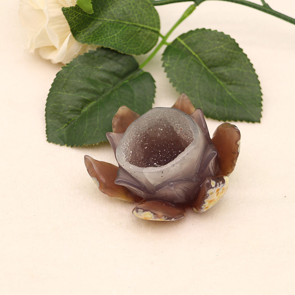 Hand Carved Agate Lotus - Grounding, Balancing & Stabilising.