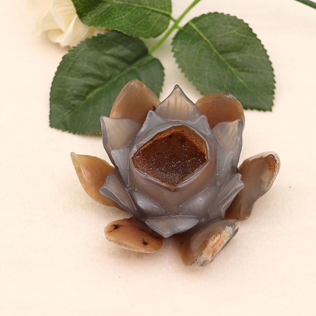 Hand Carved Agate Lotus - Grounding, Balancing & Stabilising.