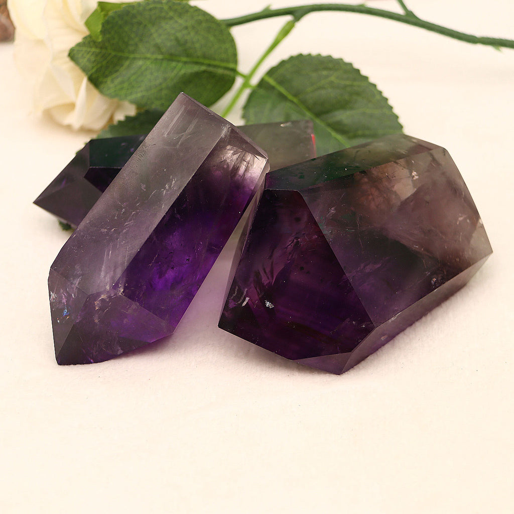 natural amethyst hexagonal crystal column tower, energy amethyst tower, aura chakra crystal