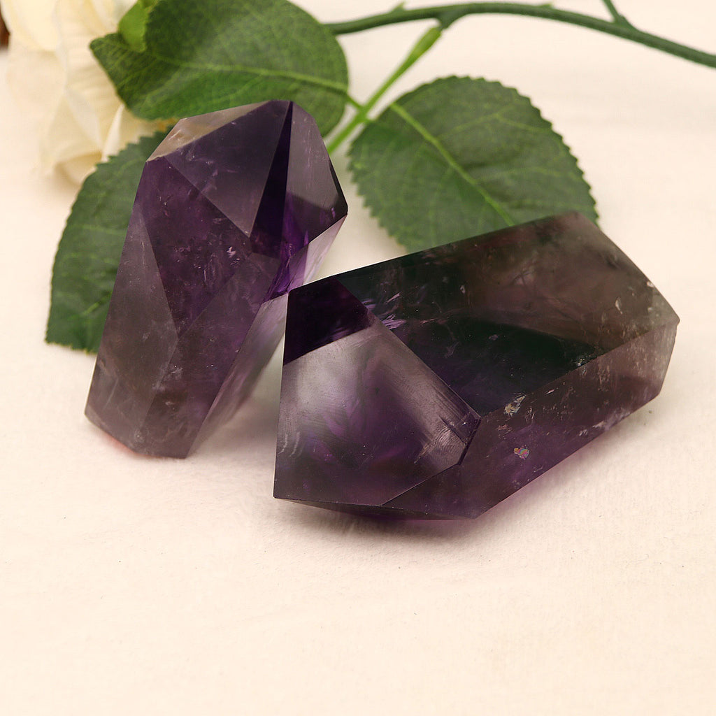 natural amethyst hexagonal crystal column tower, energy amethyst tower, aura chakra crystal