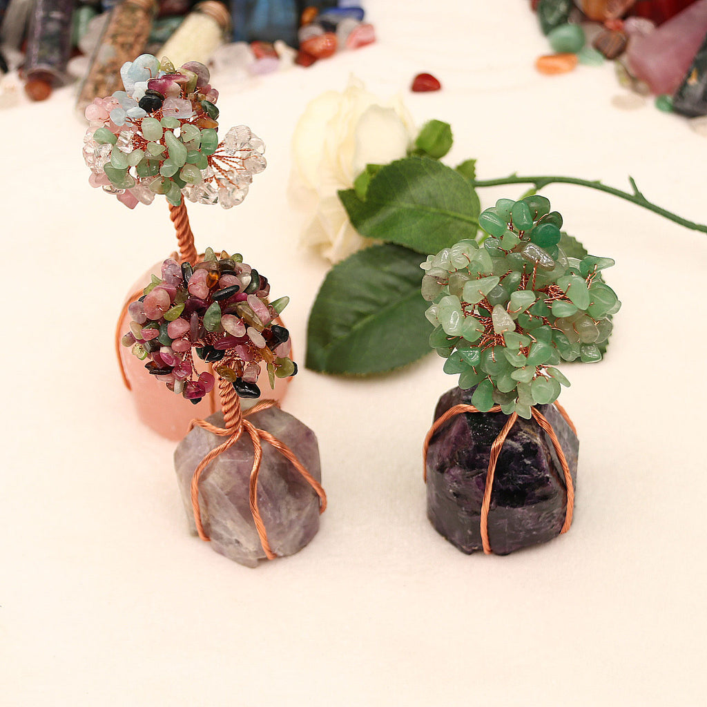 Crystal tree stone crushed stone winding small tree ornaments seven colors crushed stone tree energy crystal ornaments